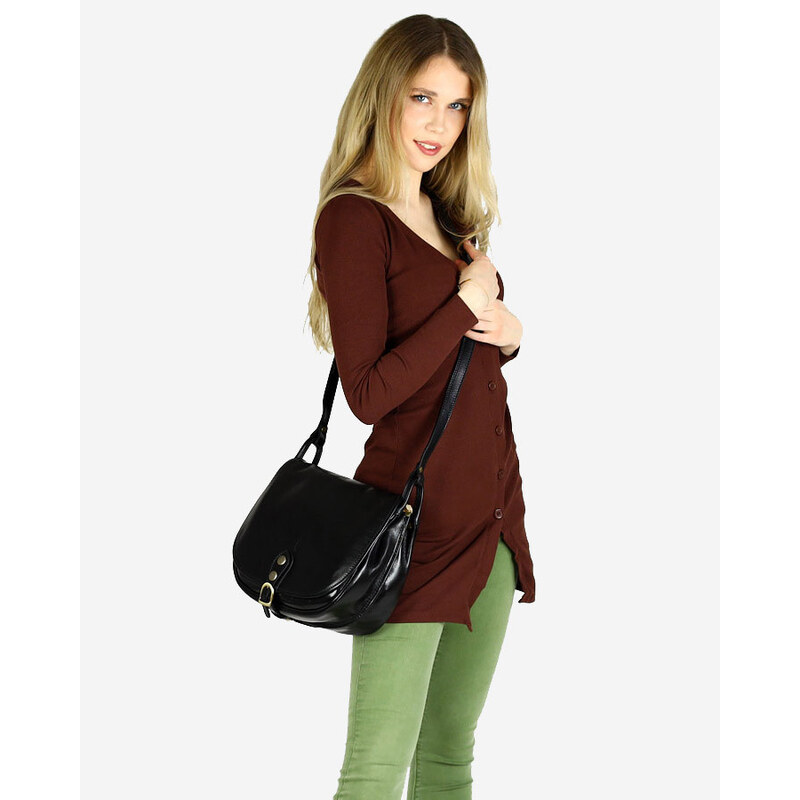 GENUINE LEATHER MARCO MAZZINI Dámska kožená kabelka | čierna L86d 30313172