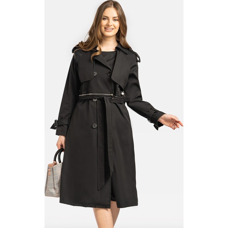 Perso Dámsky elegantný dvojdielny čierny trenčkot MAE 230019 F - Black 63334693