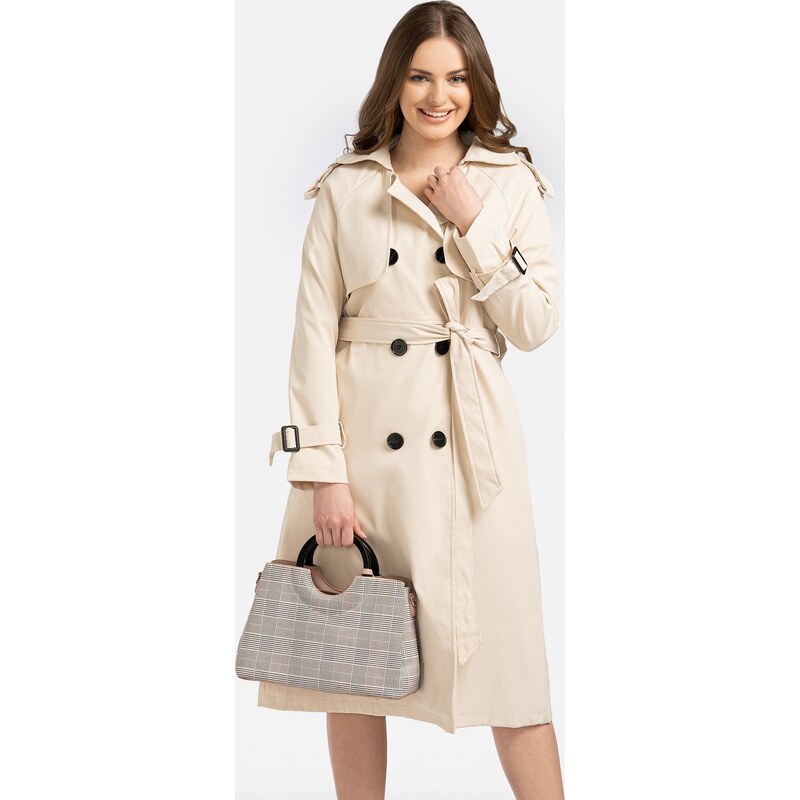 Perso Dámsky elegantný dvojdielny béžový trenčkot MAE 230019 F - Beige 63334694