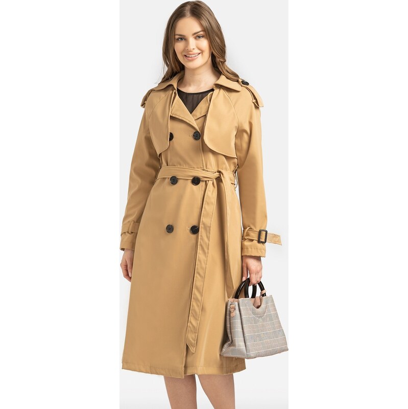 Perso Dámsky elegantný dvojdielny svetlohnedý trenčkot MAE 230019 F - 63334695