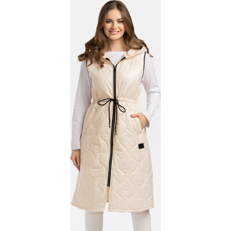 Perso Ľahká smotanová prešívaná dámska vesta so sťahovacími šnúrkami 63334703