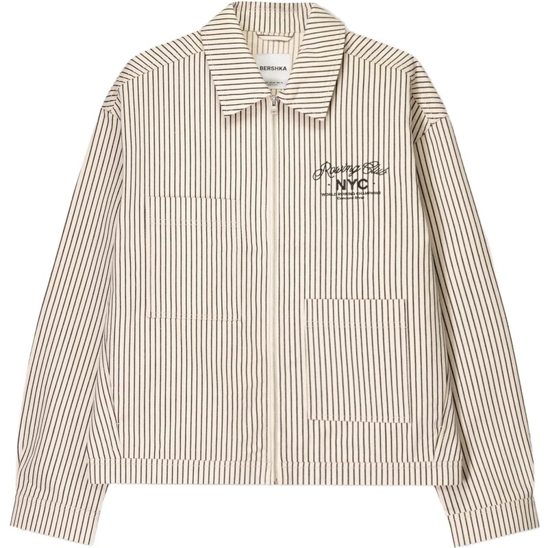 Bershka Prechodná bunda čierna / šedobiela 63336578