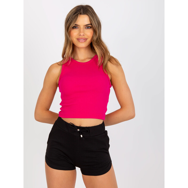 BASIC FEEL GOOD Fuchsiový rebrovaný crop top AP-TP-109.17-fuchsia 33971517