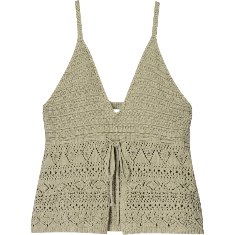 Bershka Vyšívaný top tmavobéžová 65979591