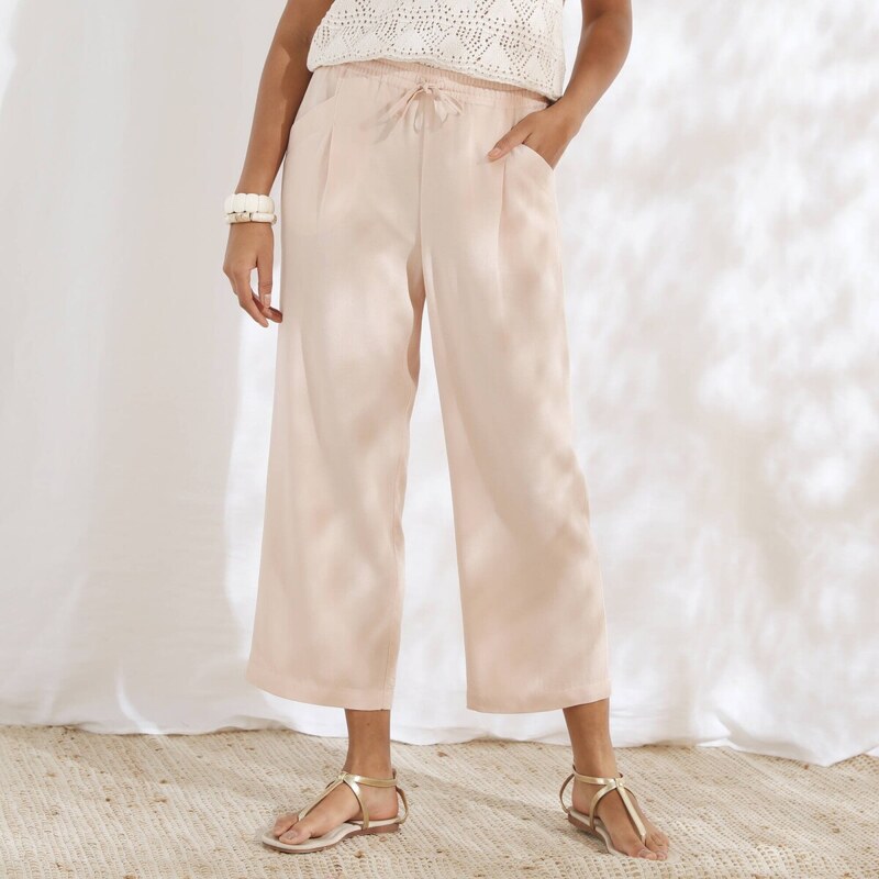 7/8 nohavice zo zmesi bavlny a ľanu ružová pudrová 044 Blancheporte 63340133