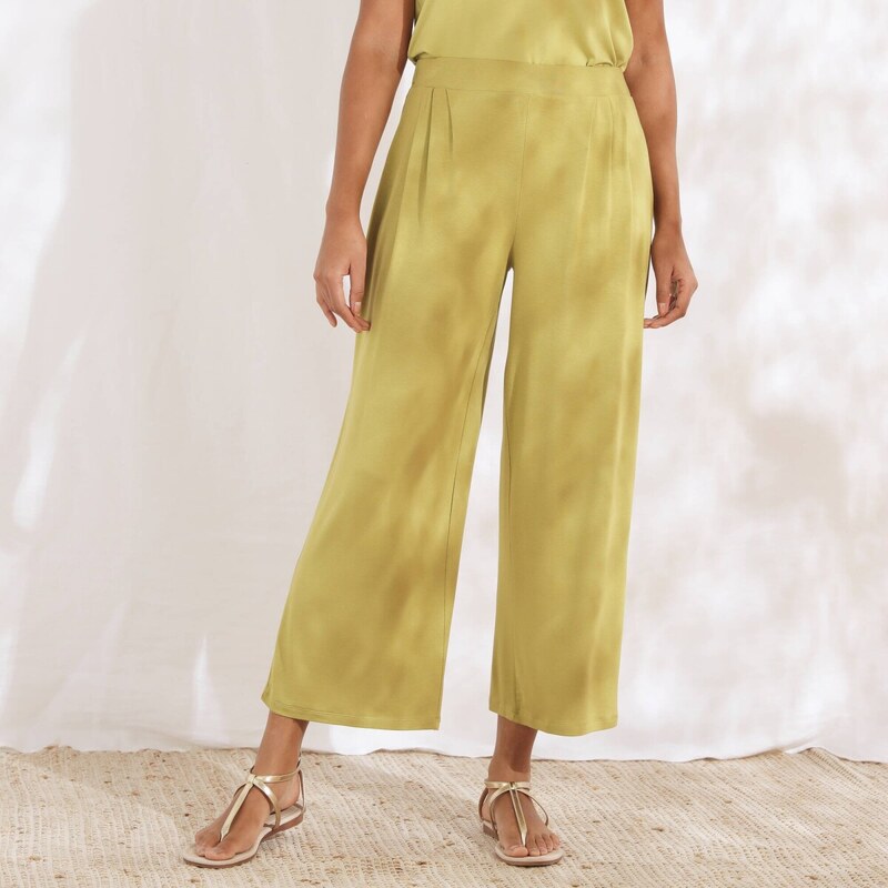 7/8 široké jednofarebné nohavice s pružným pásom machová 036 63340136