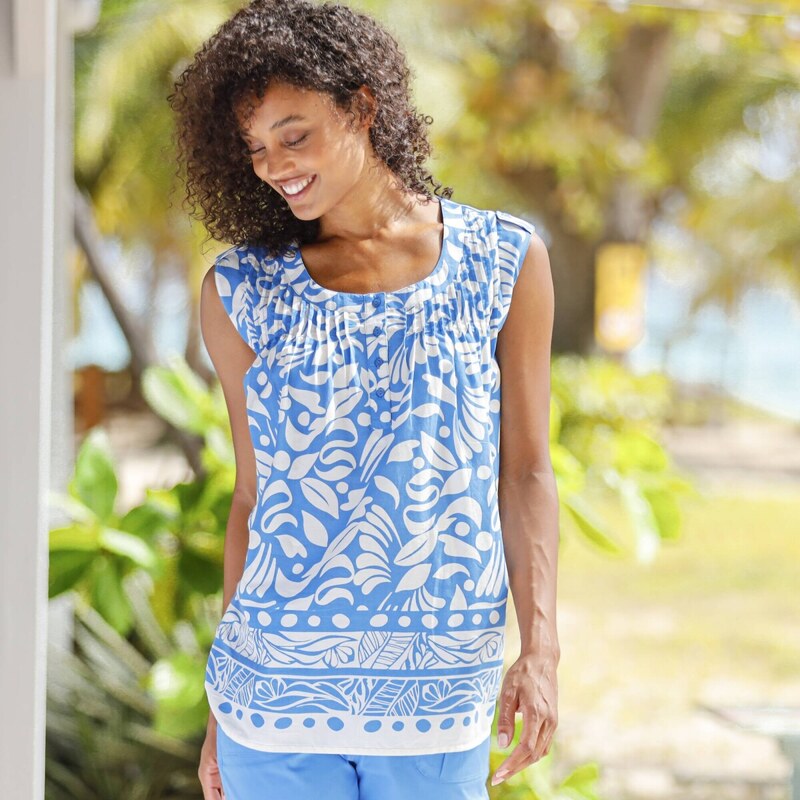 Rozšírená tunika s potlačou azúrová 036 Blancheporte 63340163