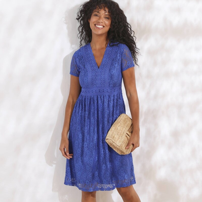 Šaty s macramé a čipkou modrá 038 Blancheporte 63340257