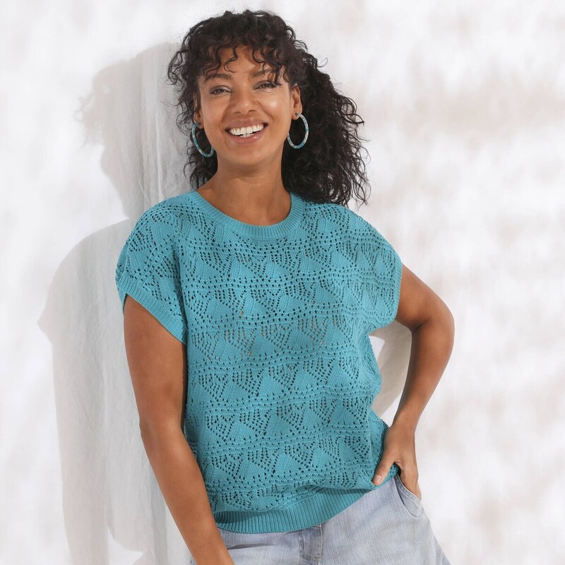 Ažúrové jednofarebné tričko tyrkysová 050 Blancheporte 63340290