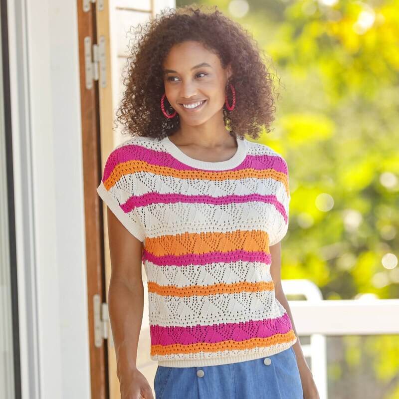 Ažúrové tričko s pruhmi ražná/růžová 052 Blancheporte 63340291