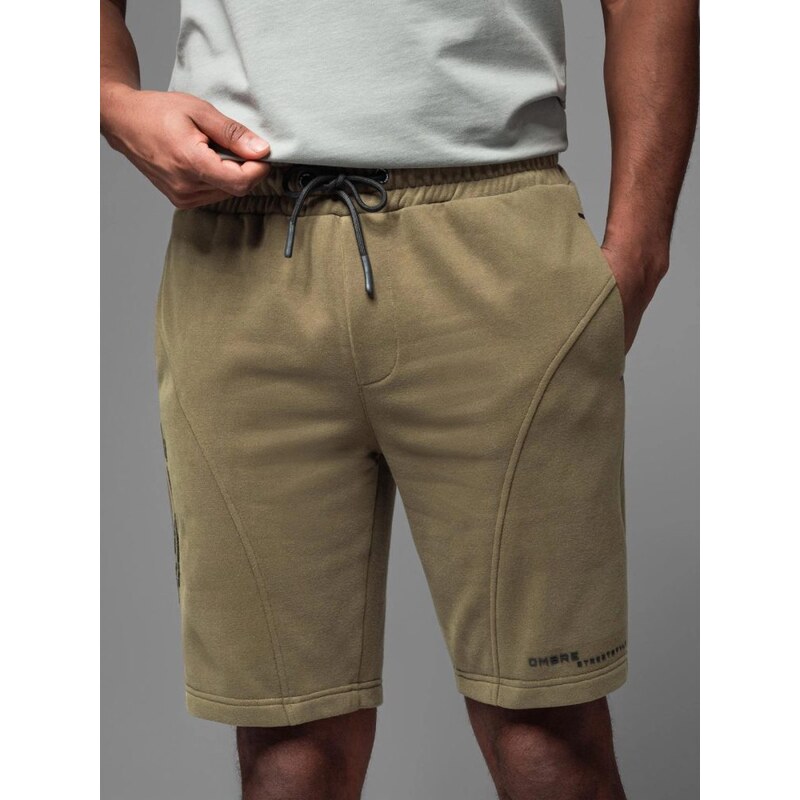 Ombre Clothing Športové olivové teplákové kraťasy V4 SRSK-0138 63774183