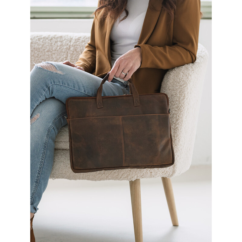 Pánska kožená taška na notebook Greenwood Levons - tmavo hnedá 41366204