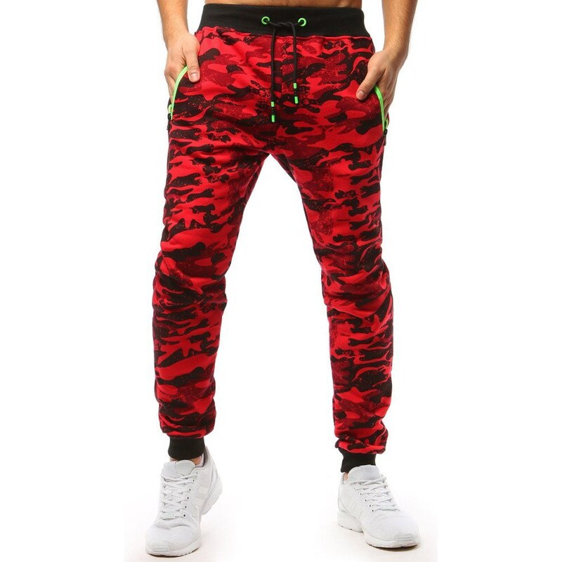 Dstreet Červené tepláky s maskáčovým vzorom pre mužov 63342299