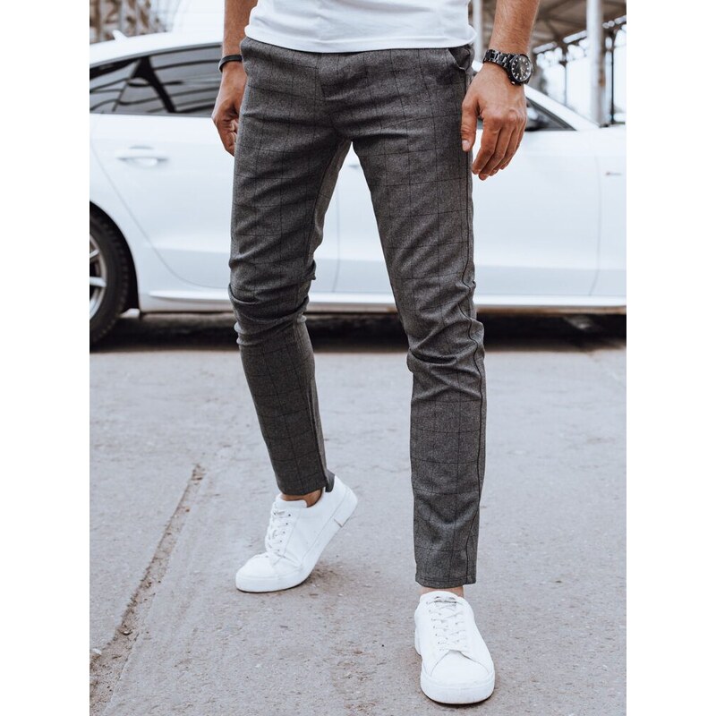 Dstreet Elegantné nohavice v šedej farbe s károvaným vzorom 63342318