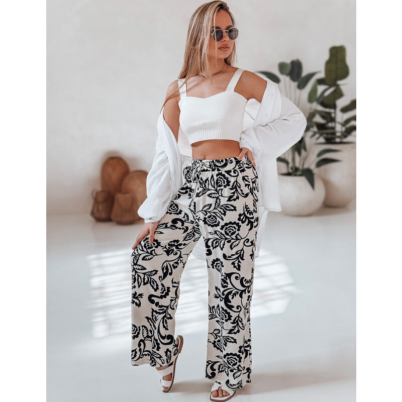 BASIC Čierno-smotanové dámske letné široké nohavice LOVEGARDEN s 63343481