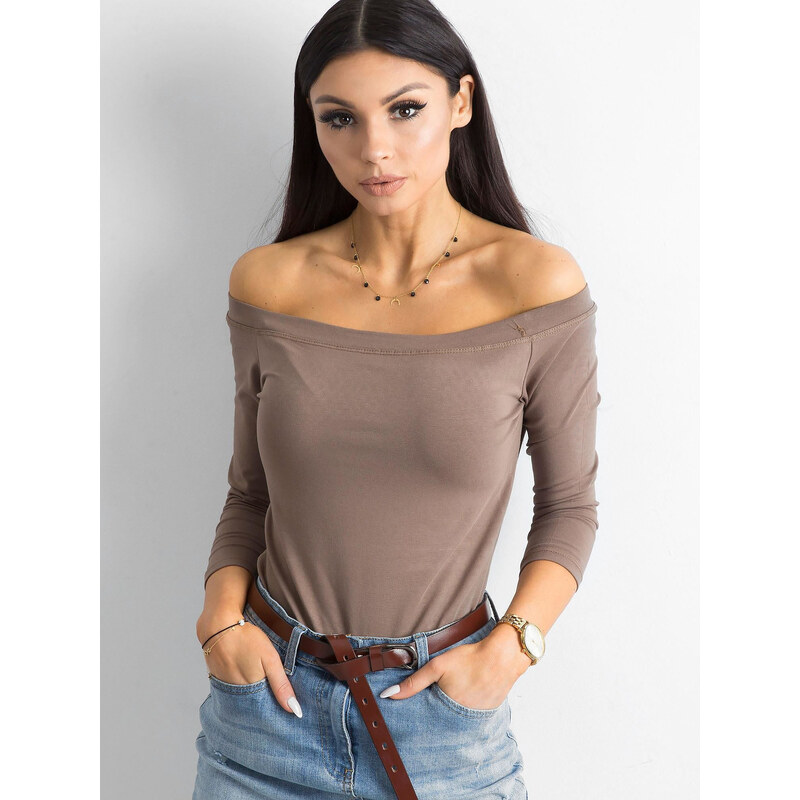 BASIC Dámsky hnedý top s odhalenými ramenami RV-BZ-4692.99-brown 18836940
