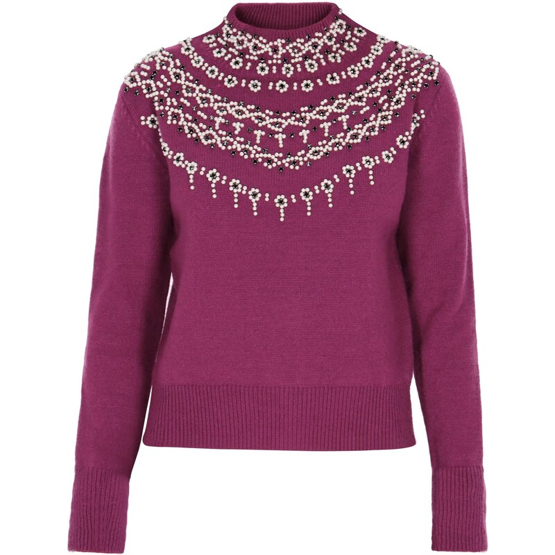 faina Sveter farba lesného ovocia / čierna / perlovo biela 63347069