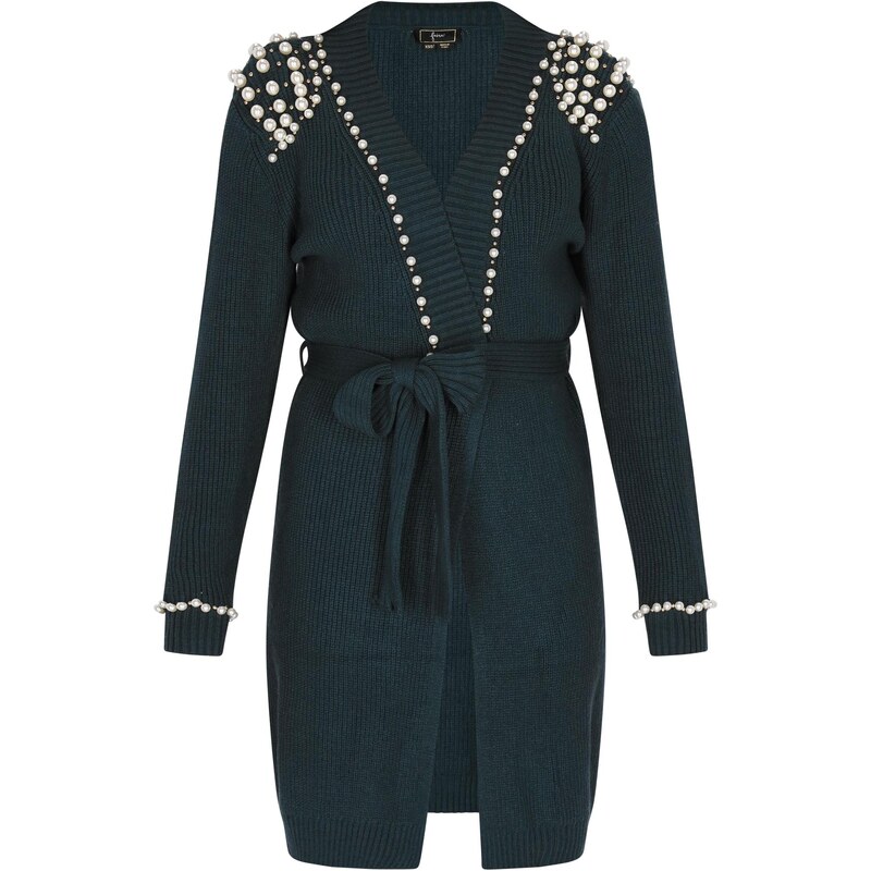 faina Kardigán tmavozelená / strieborná / perlovo biela 63347366