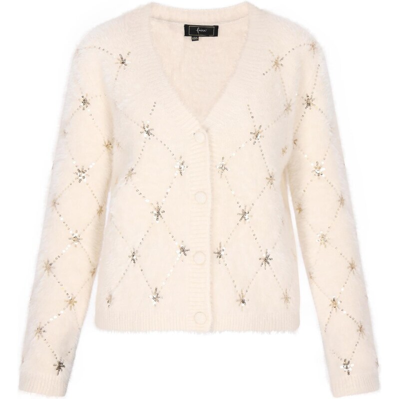 faina Kardigán zlatá / biela ako vlna 63347402