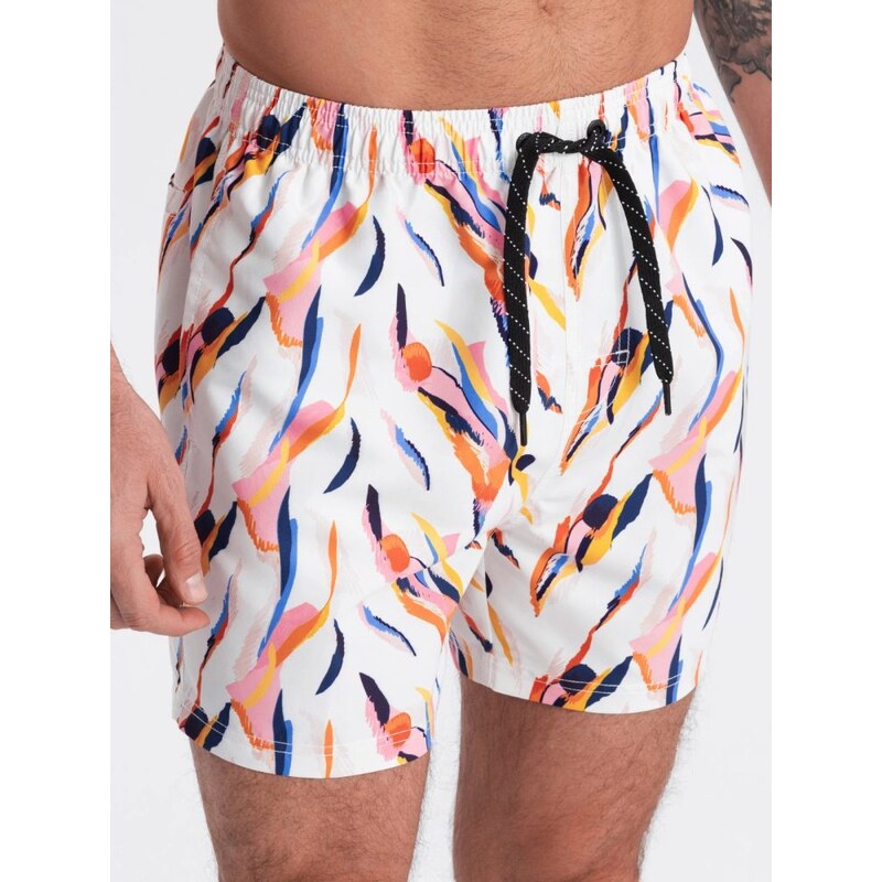 Ombre Clothing Biele plavky s farebným motívom V2 SRBS-0140 63348556