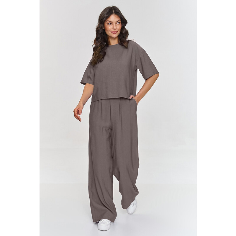 Makadamia Elegantný set so širokými nohavicami M881 | mokka M881 63355926