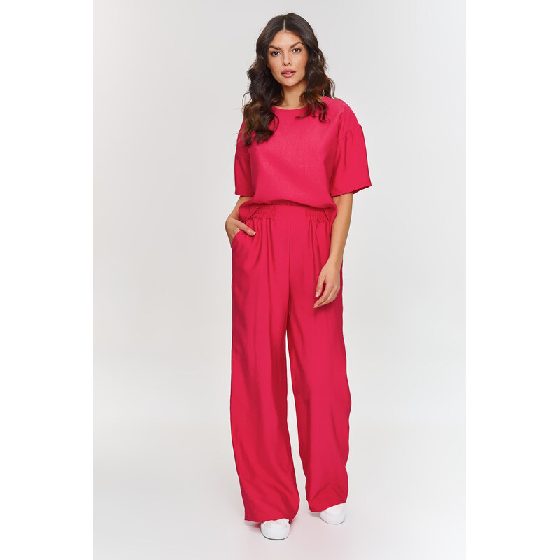 Makadamia Elegantný set so širokými nohavicami M881 | malinová M881 63355931