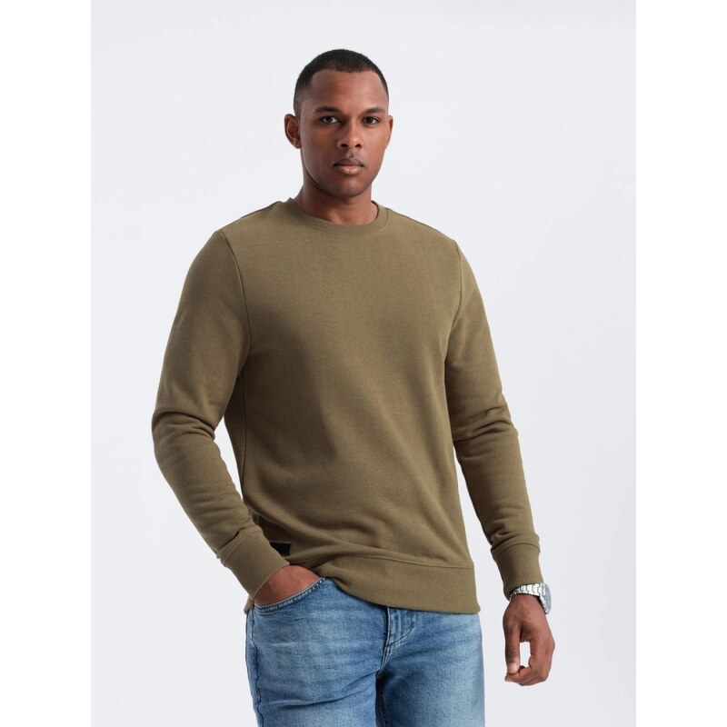 Ombre Clothing Základná bavlnená pánska mikina v olivovej farbe V2 om 63373824