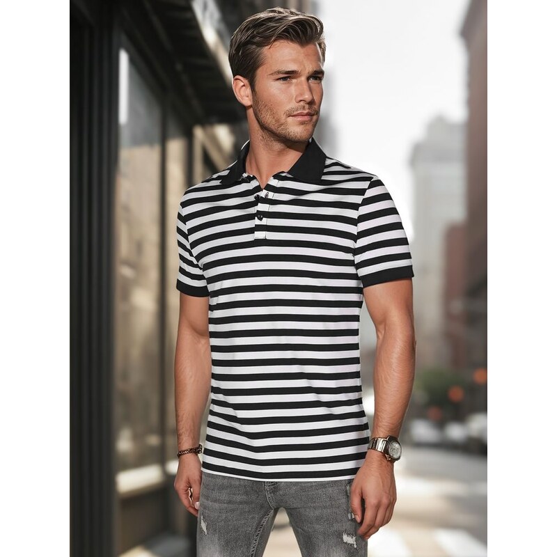 Dstreet Trendy čierna pánska polokošeľa s pásikovým vzorom 63373834