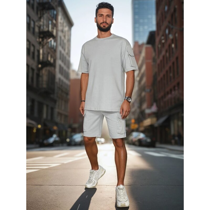 Dstreet Pútavý pánsky komplet s vreckami v šedej farbe 63373837