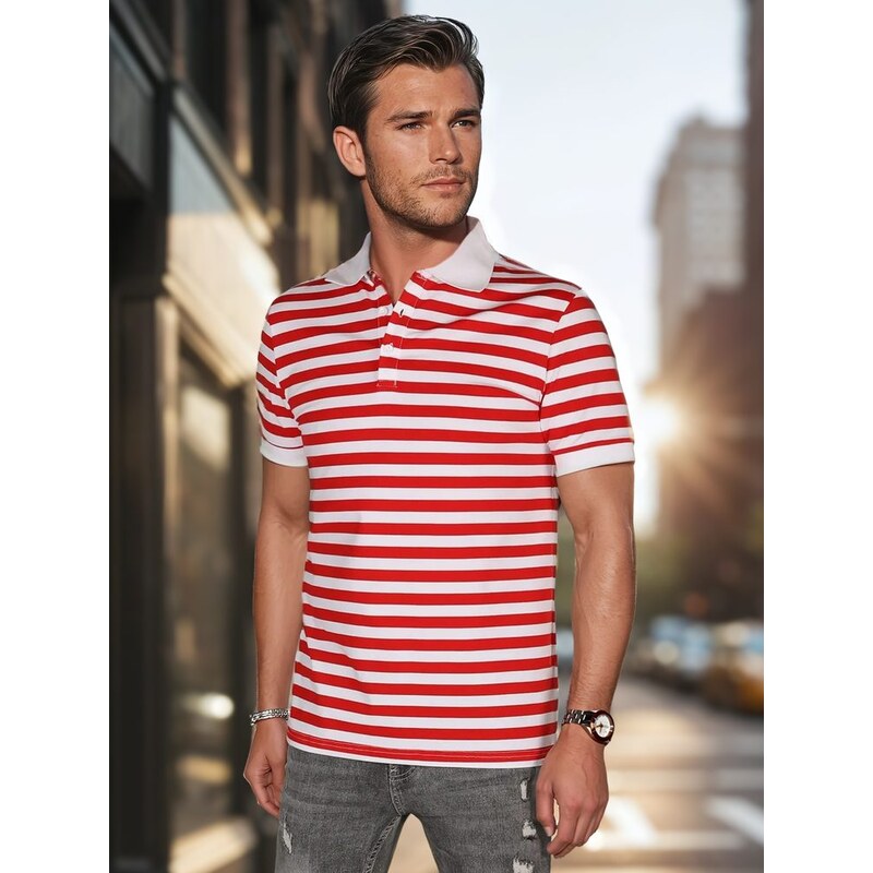 Dstreet Trendy červená pánska polokošeľa s pásikovým vzorom 63373835