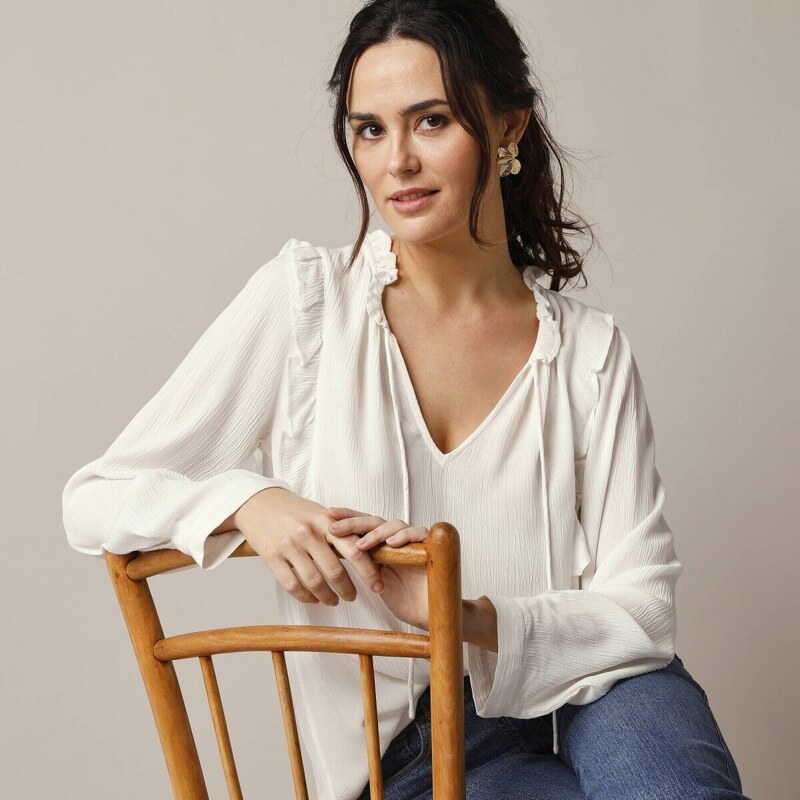 Jednofarebná krepónová blúzka s volánmi ražná 038 Blancheporte 63387927