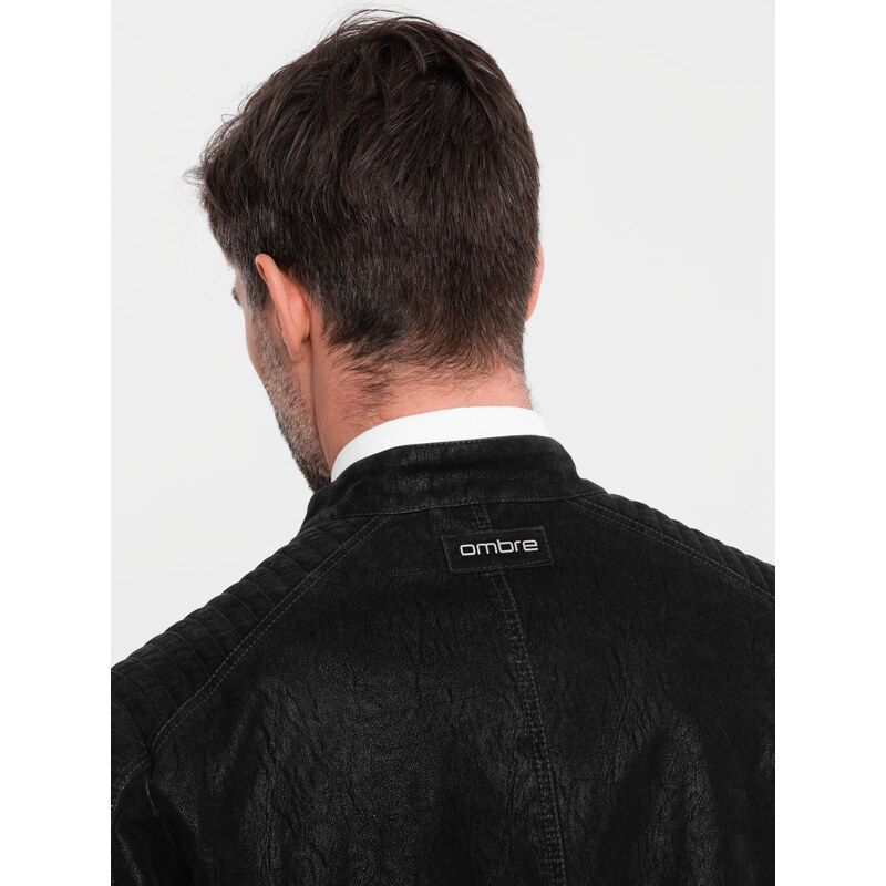 Ombre Mens retro-style biker jacket with stand-up collar - black 57892250