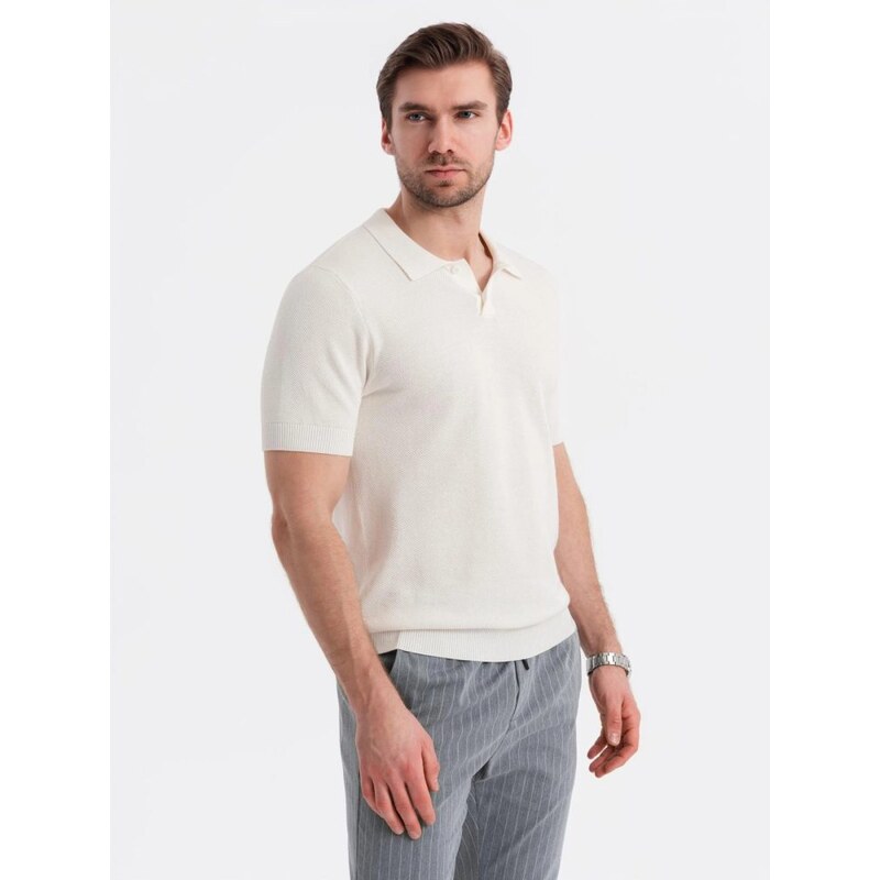 Ombre Clothing Pánska biela úpletová polokošeľa V4 POSS-0117 63394386