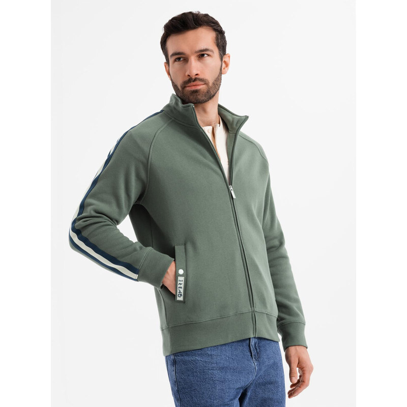 Ombre Mens sweatshirt with high collar and stripes - olive 64792693