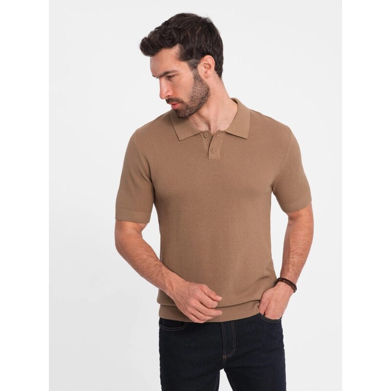 Ombre Clothing Štruktúrovaná svetlo hnedá polokošeľa V3 POSS-0117 49645864