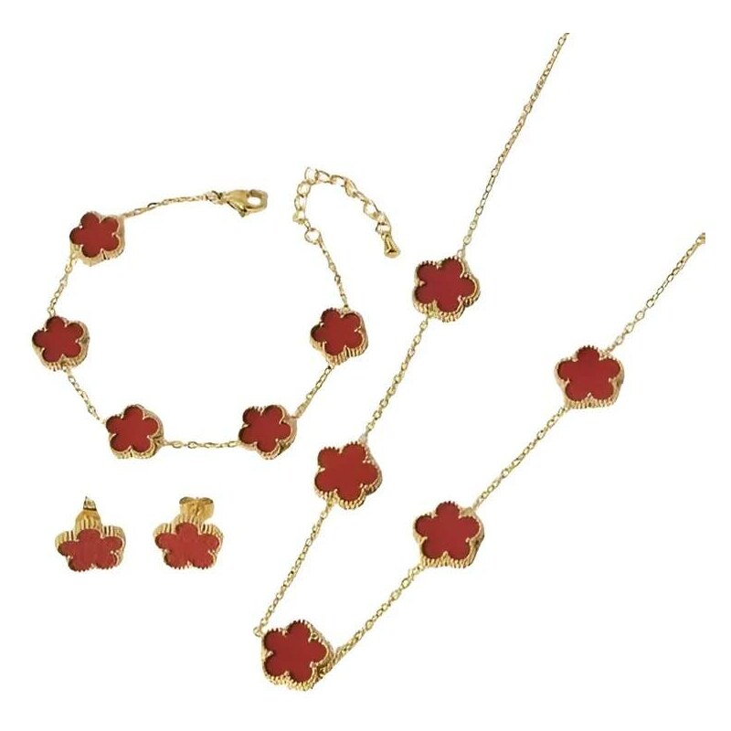 Glory Dámsky oceľový set Clover red zlatý 661 63395101