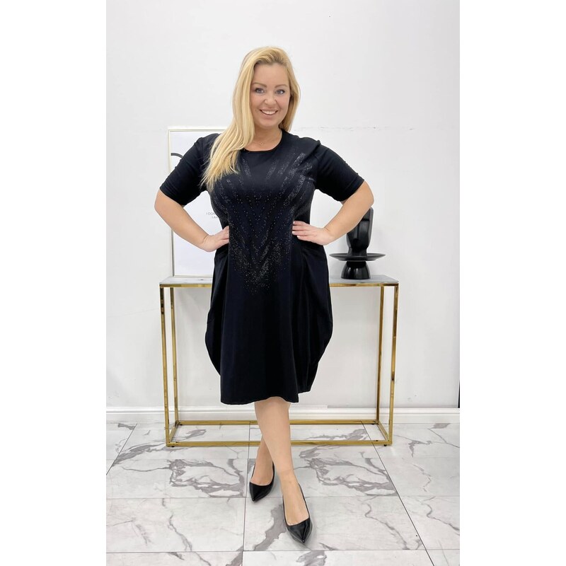 Elastické šaty s kamienkovou ozdobou čierne 63395187
