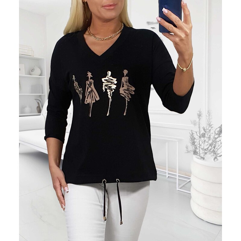 Mikina so siluetami žien čierna 63395178