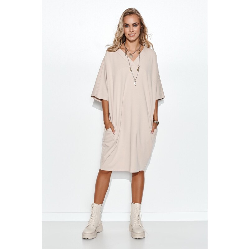 Makadamia Oversize šaty s aplikáciou M708 | svetlo béž M708 63395414