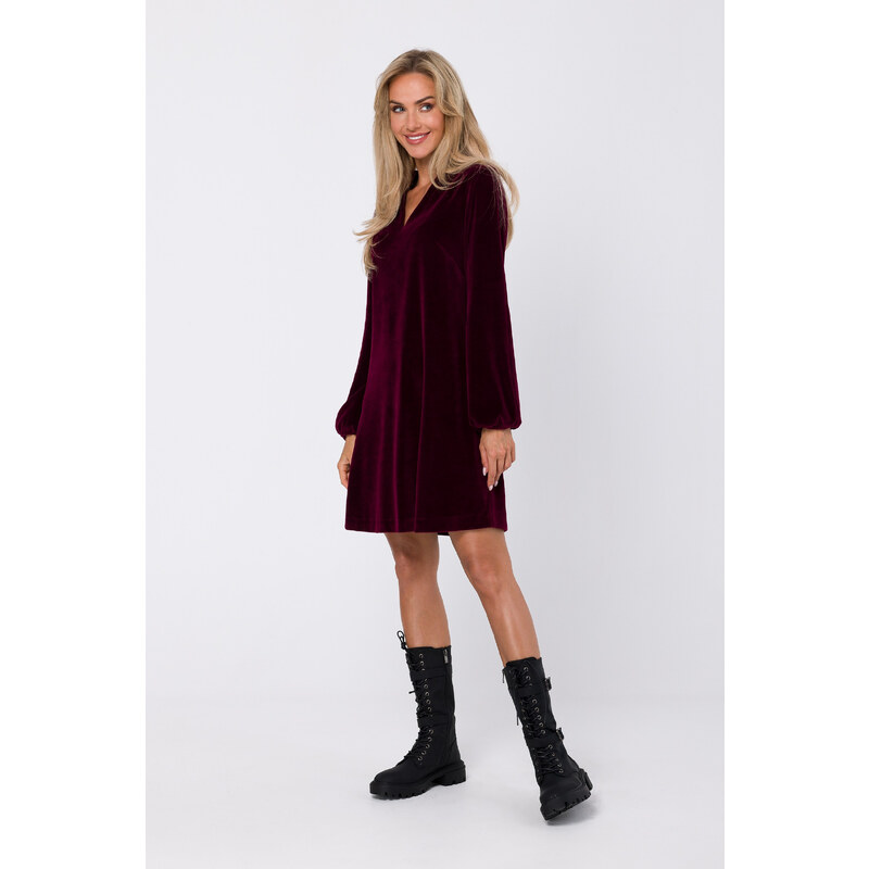 MOE Velúrové šaty M767 | bordó M767 63395545