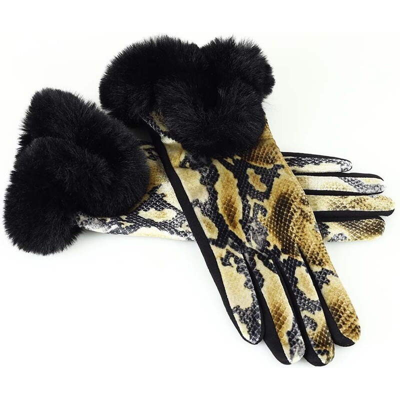 Marco Mazzini Dámske rukavice kožušina | hnedá-čierna R37a 63395560