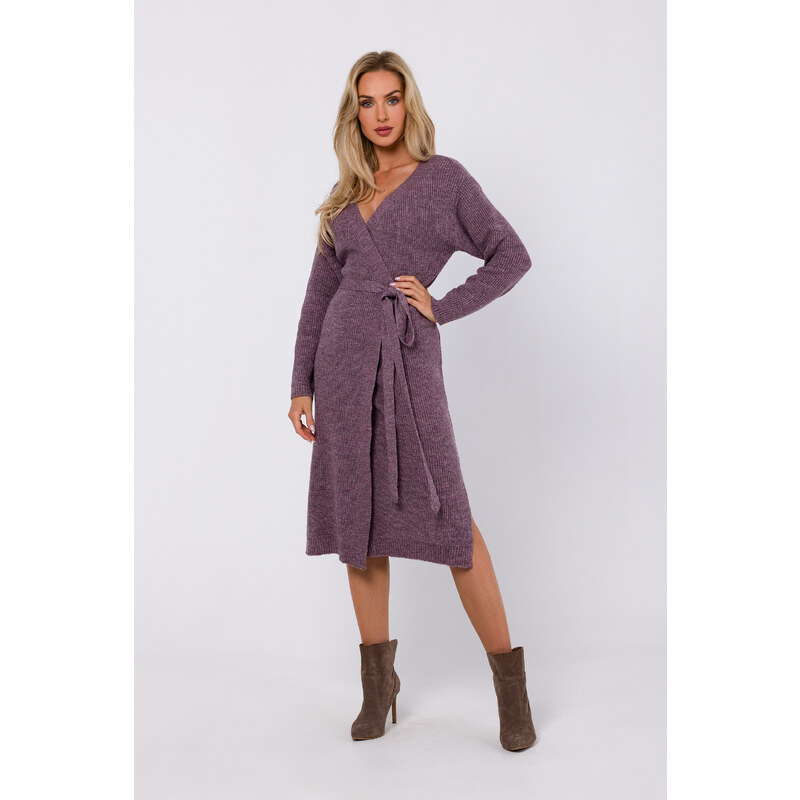 MOE Pletené šaty viazané okolo pása M772 | fialová M772 67148544