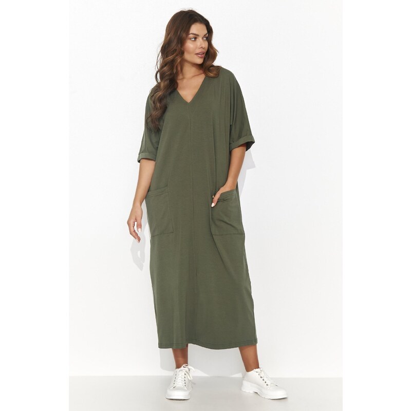 Numinou Voľné dlhé šaty s vreckami NU473 | khaki NU473 63395668