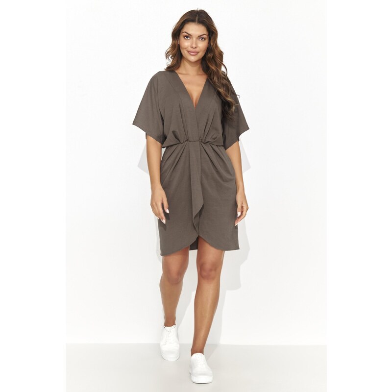 Numinou Krátke kimonové šaty s rebrovaným pásom NU469 | zemito hnedá 63395672