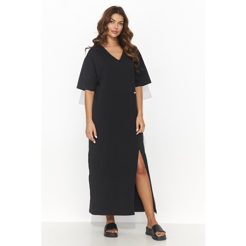 Numinou Bavlnené maxi oversize šaty s rozparkom NU466 | čierna NU466 63395673