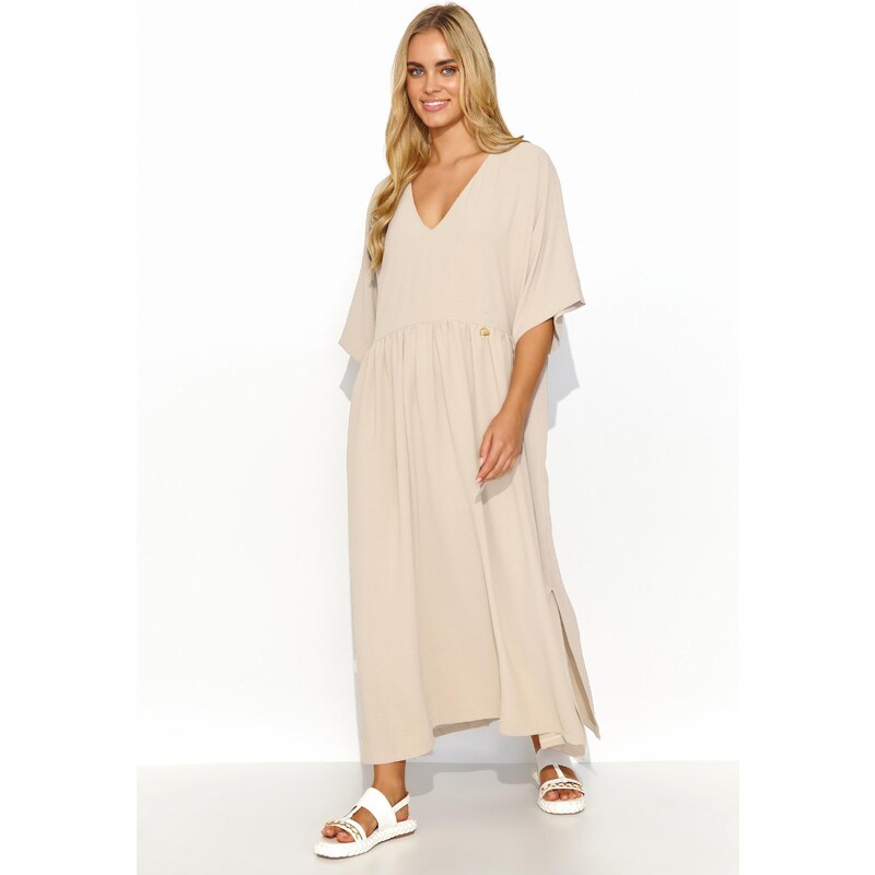 Makadamia Oversize šaty so zaväzovaním na chrbte M835 | svetlobéžová 63395748