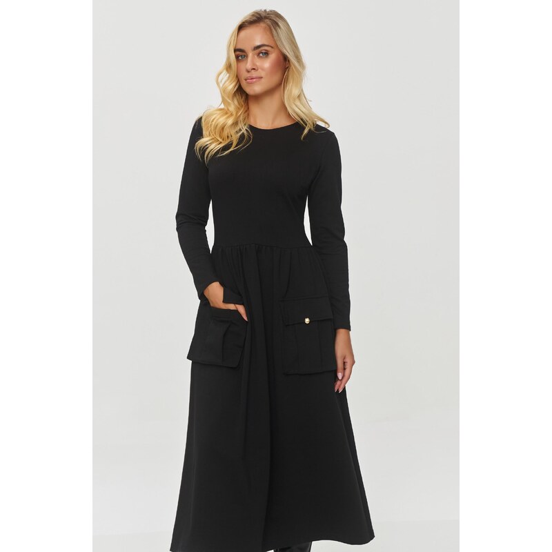Makadamia Šaty s vreckami M843 | čierna M843 63395841