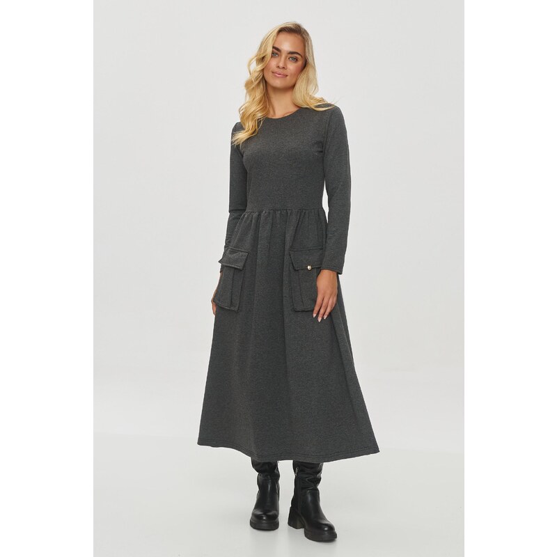 Makadamia Šaty s vreckami M843 | grafit melanž M843 63395842