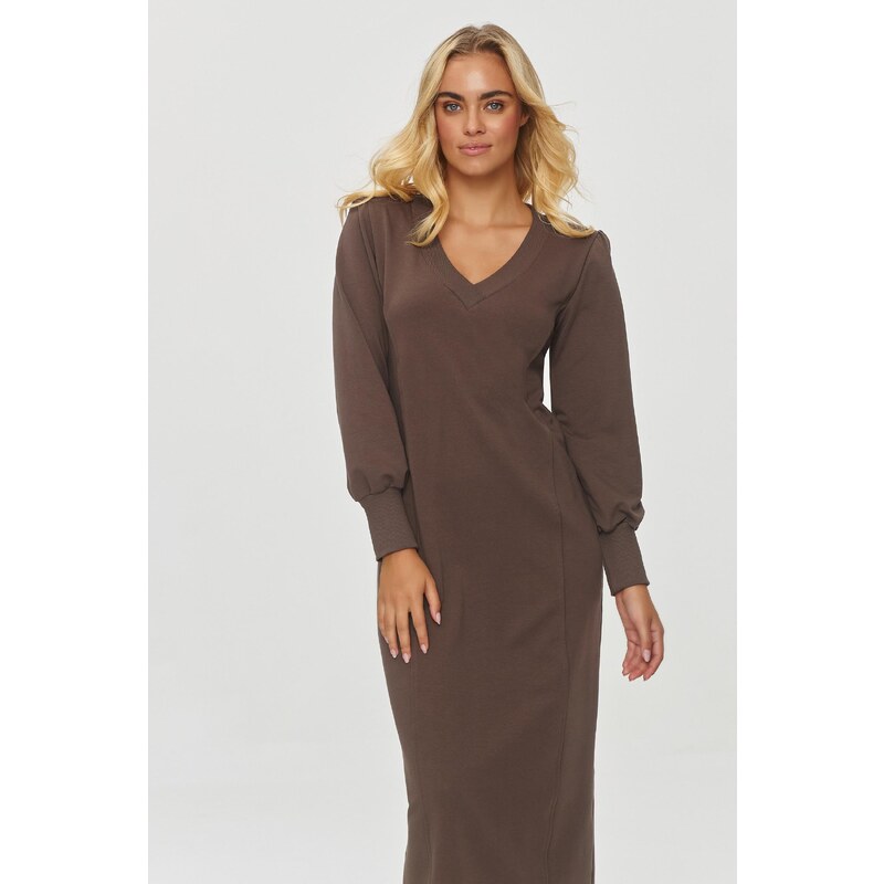 Makadamia Midi šaty s rovným strihom M848 | čokoládová M848 63395845