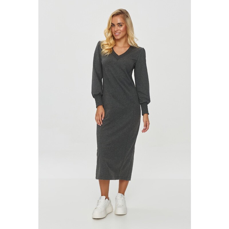 Makadamia Midi šaty s rovným strihom M848 | grafit melanž M848 63395846
